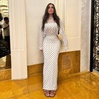 ราคา Cutenew Elegant Polka Dot Dress ผู้หญิง O คอกลับปุ่มกลวงคลาสสิกเซ็กซี่ชายหาดวันหยุดแยกยืดบาง Slim Bodycon (54801701778)