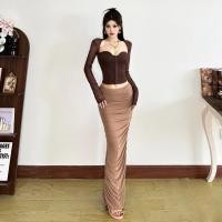 ราคา น่ารักใหม่ สง่างาม2ชิ้นชุดตาข่ายซีทรูแขนยาวรูปเอวท็อปส์ ห่อสะโพกกระโปรงบางผู้หญิงฤดูร้อนที่เรียบง่ายสบายๆสไตล์ (44172245632)