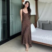 ราคา Cutenew Polka Dot พิมพ์ชุด Off แขนรอบคอ Skinny สลิง Hip Covering จีบ Maxi กระโปรงผู้หญิงฤดูร้อนเกาหลีหวานวันหยุดสไตล์ (43404787387)