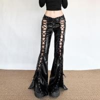 ราคา Cutenew Edgy สาวร้อนสไตล์ Flared กางเกงสีดําสายหนัง Pu พร้อม Cutouts เอวสูงกระชับสัดส่วนกางเกงลําลองอเนกประสงค์และรูป Flattering (40817431241)
