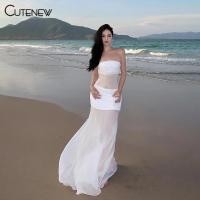 ราคา Cutenew Beach ชุดเดรสยาวผู้หญิง 2024 ฤดูร้อนชุดชีฟองสีขาว Bodycon Maxi Dress (28505593051)