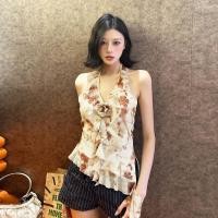 ราคา Cutenew Halter Ruffles Vest Vintage พิมพ์ 3D ดอกไม้ริบบิ้น V คอปิดไหล่ Slim น่าทึ่งสาวเผ็ดสไตล์ Street ฤดูร้อน (27938062749)