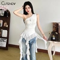 ราคา Cutenew หวานเสื้อกั๊กสลิงปิดไหล่ Patchwork ไม่สม่ําเสมอเพชรตาข่าย Ruffles ริบบิ้นผู้หญิงสบายๆแฟชั่นร้อนใหม่ (27783636960)
