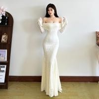 ราคา Cutenew Purely Sensual Off The Shoulder Lace Long Sleeve Dress With Flattering Silhouette และ Cinched เอว Hot New (27243174421)