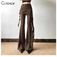 ราคา Cutenew แฟชั่น Y2K Flare กางเกงผู้หญิงฤดูร้อน Ruffle กางเกงเอวสูง Streetwear (26255901371)