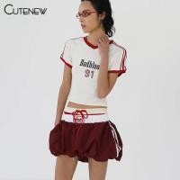 ราคา Cutenew กระโปรงทรงบอลลูนเอวยางยืด กระโปรงทรงบอลลูนสไตล์สตรีทวินเทจฤดูร้อนสำหรับผู้หญิง (24782643661)