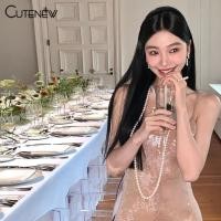 ราคา Cutenew Elegant Charming เซ็กซี่แขนกุดสลิงชุดเลื่อม Shining Slim Bodycon ยาว Maxi Dress Party Club แฟชั่นผู้หญิง (24143840666)