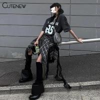 ราคา Cutenew ลายสก๊อต Y2K กระโปรงผู้หญิงฤดูร้อน Chic อสมมาตร Slim Lace Ruffle กระโปรงสั้นเอวสูงสไตล์ Street (29903766473)