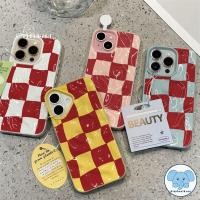 ราคา เคสไอโฟน 11 สำหรับ IPhone 11 13 15 16 14 12 Pro Max 15 14 16 6 6S Plus XR เคสกันน้ำลายตารางคลื่นสีแดงแฟชั่น (40409403473)