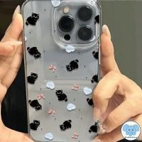 ราคา เคสซิลิโคนใสลายการ์ตูนแมวดำรูปหัวใจสีน้ำเงิน เคส IPhone 13 15 11 16 12 14 Pro Max XR XS X Max 16 7 8 Plus SE 2020 (29135132147)