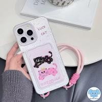 ราคา แมวน่ารักสองสายคล้องการ์ดกระเป๋าสตางค์เข้ากันได้กับ เคสไอโฟน 11 XR 15 13 14 12 Pro Max 7 15 8 14 Plus X XS Max SE 2020 (27560127051)
