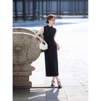 ราคา ชุดนอนแขนกุดสไตล์จีน ทำจากกำมะหยี่นูน สีดำ สง่างามสำหรับฤดูใบไม้ผลิและฤดูร้อน (56400327948)