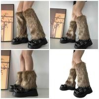 ราคา Leg Warmer Women Faux Furs Fuzzy Long Boots Shoes Cuffs Cover Warm Furry Costume (25366807819)