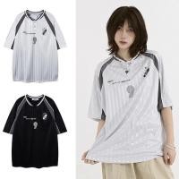 ราคา สด ยอดเยี่ยม อเมริกันย้อนยุคพิมพ์ตัวอักษรกีฬาสไตล์คอวีแขนสั้นเสื้อยืดฤดูร้อนผู้ชายและผู้หญิงหลวม เสื้อเจอร์ซีย์ (43001213030)