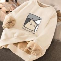 ราคา ขนแกะ เรียงราย อบอุ่นการ์ตูนแมวลายเสื้อกันหนาวหลวมรอบคอเสื้อสวมหัวแขนยาวอินเทรนด์เสื้อ (42926533381)