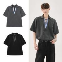 ราคา LIVE GREAT สไตล์เกาหลี niche เย็บผูกเชือกคอวีปลอมสองชิ้นเสื้อโปโลลําลอง (24894982369)