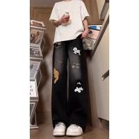 ราคา กางเกงยีนส์สำหรับทุกเพศ ทรงตรงขนาดหลวม มีการปักลาย (45851234096)