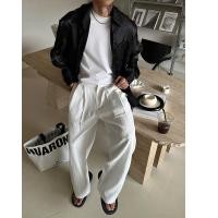 ราคา กางเกงลำลองผู้ชาย สีขาว ทรงหลวม ทำจากเนื้อผ้านุ่มบาง มีรายละเอียดพเลทข้าง (43468201957)