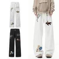 ราคา สด ยอดเยี่ยม อเมริกันย้อนยุคสีขาวเย็บปักถักร้อยหลวมกางเกงยีนส์ตรงบางฤดูร้อนกางเกงยีนส์ผู้ชายและผู้หญิง (40306981664)