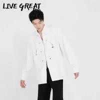 ราคา LIVE GREAT ผู้ชายเสื้อโพรงโลหะออกแบบหลวมสบายๆย้อนยุคซิปแขนยาวด้านบน (23950208015)