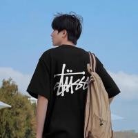 ราคา Cotton Crew Neck T Shirt with Iconic Stussy Graffiti Style Logo Fashionable Casual Tee (27987795521)