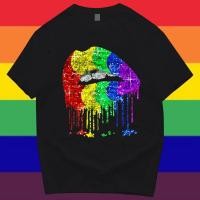 ราคา Premium Cotton Crew Neck T Shirt with LGBTQ Themed Glitter Rainbow Lips Graphic Stylish Inclusive Design Fashionable Casual Tee (28687822495)