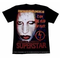 ราคา Marilyn Manson Overprint เสื้อยืด Rock Band Theme การพิมพ์บุคลิกภาพ Unisex อินเทรนด์ Top Ready Stock Fast Shipping (26388879086)