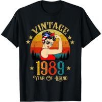 ราคา เสื้อยืดกราฟิก Typography 1989 Retro ผ้าฝ้ายธรรมชาติ 100 เหมาะสำหรับทุกเพศ ไซส์ S 5XL (48950169404)