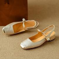 ราคา สไตล์จีนใหม่ รองเท้าแตะสำหรับผู้หญิง นุ่ม Sole รองเท้าแตะส้นส้นหยาบ ซาติน รองเท้าหนัง (40800423789)