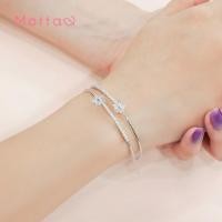 ราคา Motta Bangle กำไลข้อมือชุบทองคำขาว ดีไซน์ 2 เลเยอร์ดอกไม้ (42963889140)