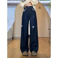 ราคา ฤดูร้อนใหม่หวานลูกไม้เอวกางเกงยีนส์ขาตรงผู้หญิง 250228 (24192042431)