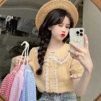 ราคา เสื้อเชิ้ตแขนสั้น คอตุ๊กตา ลายสก๊อตน่ารัก แฟชั่นฤดูร้อน สไตล์เกาหลี สําหรับผู้หญิง (17073619808)