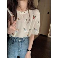ราคา ใหม่ เสื้อยืด คอกลม แขนสั้น ปักลายดอกไม้ แฟชั่นฤดูร้อน สําหรับผู้หญิง (22423530098)