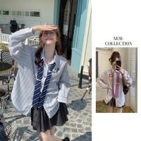 ราคา เสื้อเบลาส์ แขนยาว ลายทาง ทรงหลวม สไตล์เกาหลี เรโทร สําหรับผู้หญิง (18255928322)