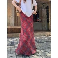 ราคา ฤดูร้อนผู้หญิงย้อนยุคลายสก๊อตเอวสูงชีฟอง ที ชิ้นนี้ หางปลา กระโปรง 250619 (44105158571)