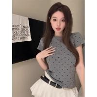 ราคา เสื้อยืดคอกลมแขนสั้นลายจุดผู้หญิงฤดูร้อนเสื้อครอป 250510 (43100429911)