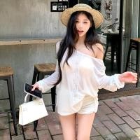 ราคา เสื้อยืดแขนยาวคลุมไหล่เฉียง สไตล์หลวมๆ สีทึบ สำหรับผู้หญิง เหมาะสำหรับสวมใส่ในฤดูร้อน 250710 (42707993450)