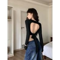 ราคา เสื้อยืดแขนยาวแบบเปิดหลังผูกเชือกสำหรับผู้หญิง สไตล์ครอป เหมาะสำหรับฤดูใบไม้ร่วง 250808 (42061969942)