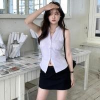 ราคา ฤดูร้อนลายแขนกุดปกเสื้อลําลองสตรีคอเชือกแขวนคอ 250526 (40502202093)