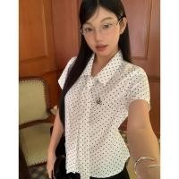 ราคา เสื้อเชิ้ตแขนสั้นลายจุดสีขาวสําหรับผู้หญิงลําลองฤดูร้อน 250512 (40250611738)