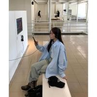 ราคา ฤดูใบไม้ผลิลําลองผ้าฝ้ายหลวมเสื้อเชิ้ตแขนยาวสีฟ้าผู้หญิง 250312 (29729289489)