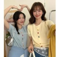 ราคา ฤดูร้อนใหม่ผู้หญิงเกาหลีรุ่นรอบคอสีหัวเข็มขัดแขนสั้นเสื้อยืด 250227 (29377755558)