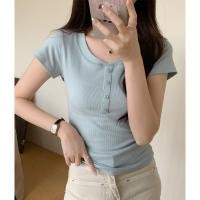 ราคา ฤดูร้อนใหม่เกาหลีสีทึบสลิมฟิตสั้นอเนกประสงค์แขนสั้นเสื้อยืดผู้หญิง 240709 (29254881638)