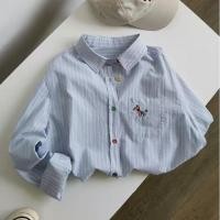 ราคา ฤดูใบไม้ผลิผู้หญิงหลวมปักเสื้อแขนยาวสีฟ้าลายเสื้อด้านบน 250329 (29081269103)