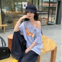 ราคา เสื้อยืดแขนสั้นผู้หญิงเปิดไหล่ผ้าฝ้ายแท้สําหรับฤดูร้อน 250411 (28833037290)