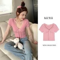 ราคา ฤดูร้อนใหม่เกาหลีลูกไม้โบว์เฉพาะสั้นอเนกประสงค์แขนสั้นเสื้อยืดผู้หญิง 240524 (28600855647)