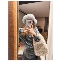 ราคา เสื้อยืดทรงเอวจีบเปิดไหล่ลายทางสำหรับผู้หญิง ฤดูหนาวใหม่ 251112 (27193563229)