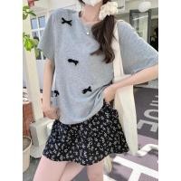 ราคา ฤดูร้อนใหม่เกาหลีรอบคอโบว์หลวมแขนสั้นเสื้อยืดผู้หญิง 240710 (26454985597)