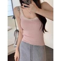 ราคา ฤดูร้อนใหม่เกาหลีรุ่นขอบลูกไม้สลิมฟิตสั้นเสื้อกล้ามผู้หญิง 240410 (24023329939)