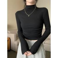 ราคา เสื้อยืดแขนยาว คอสูง จับจีบ สไตล์เกาหลี ฤดูใบไม้ร่วง สําหรับผู้หญิง (23159439815)